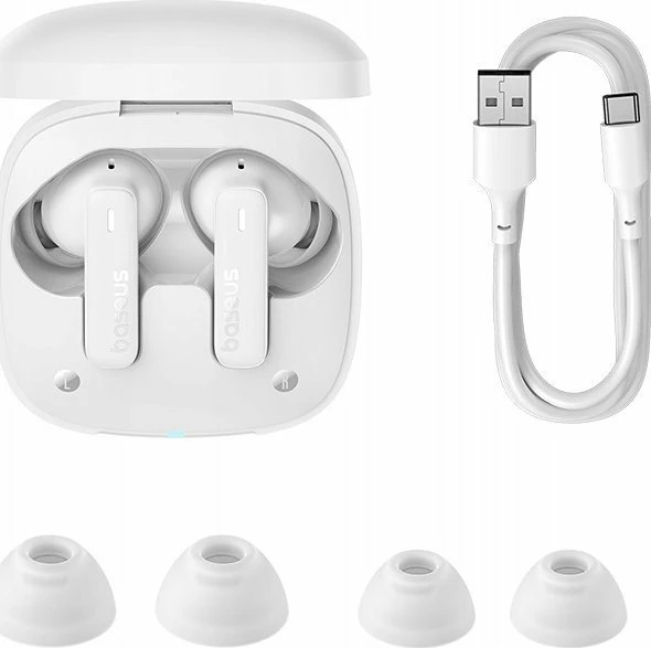 Kufje wireless Baseus Bowie E19 TWS in-ear, Bluetooth 5.3, 33 orë, IPX5, USB‑C, të bardha