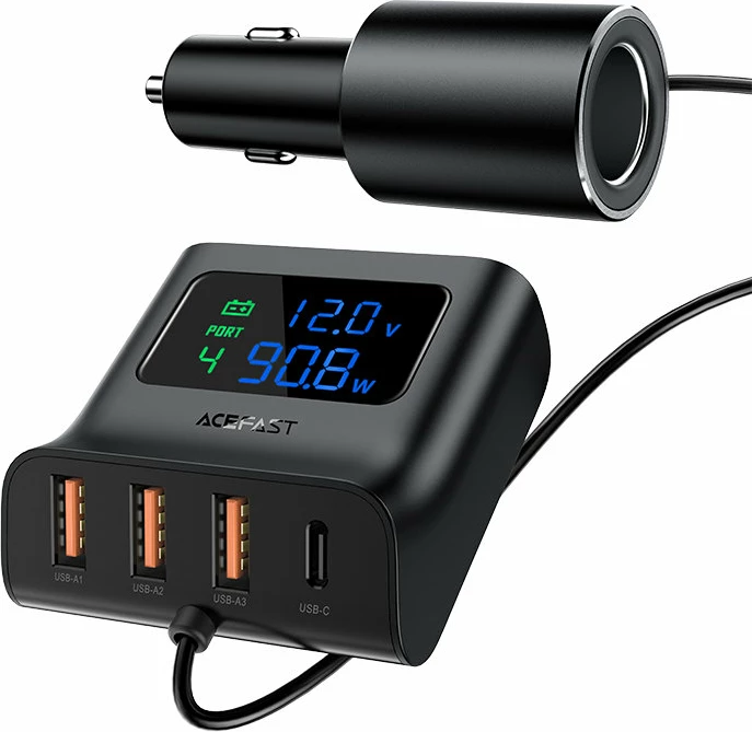 Karikues veture Acefast B8, 90W, 3x USB, 1x USB Type-C, me ekran, i zi