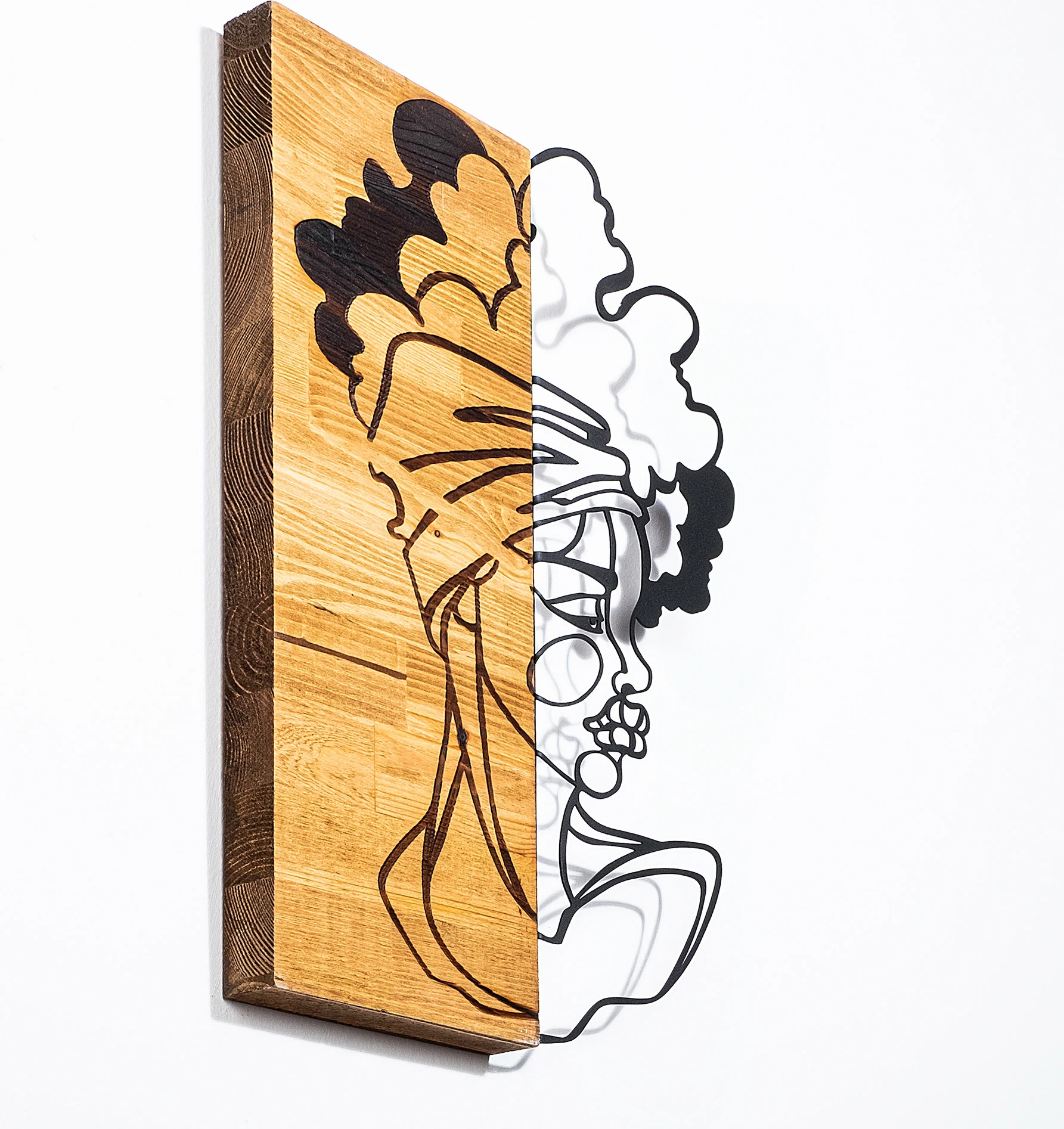 Aksesor dekorativ për mur, dru dhe metal, figurë gruaje afrikane, Wallity, 33x3x50cm