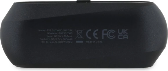 Kufje TWS Guess Elongated Metallic Logo me stacion karikimi, Bluetooth 5.3, të zeza