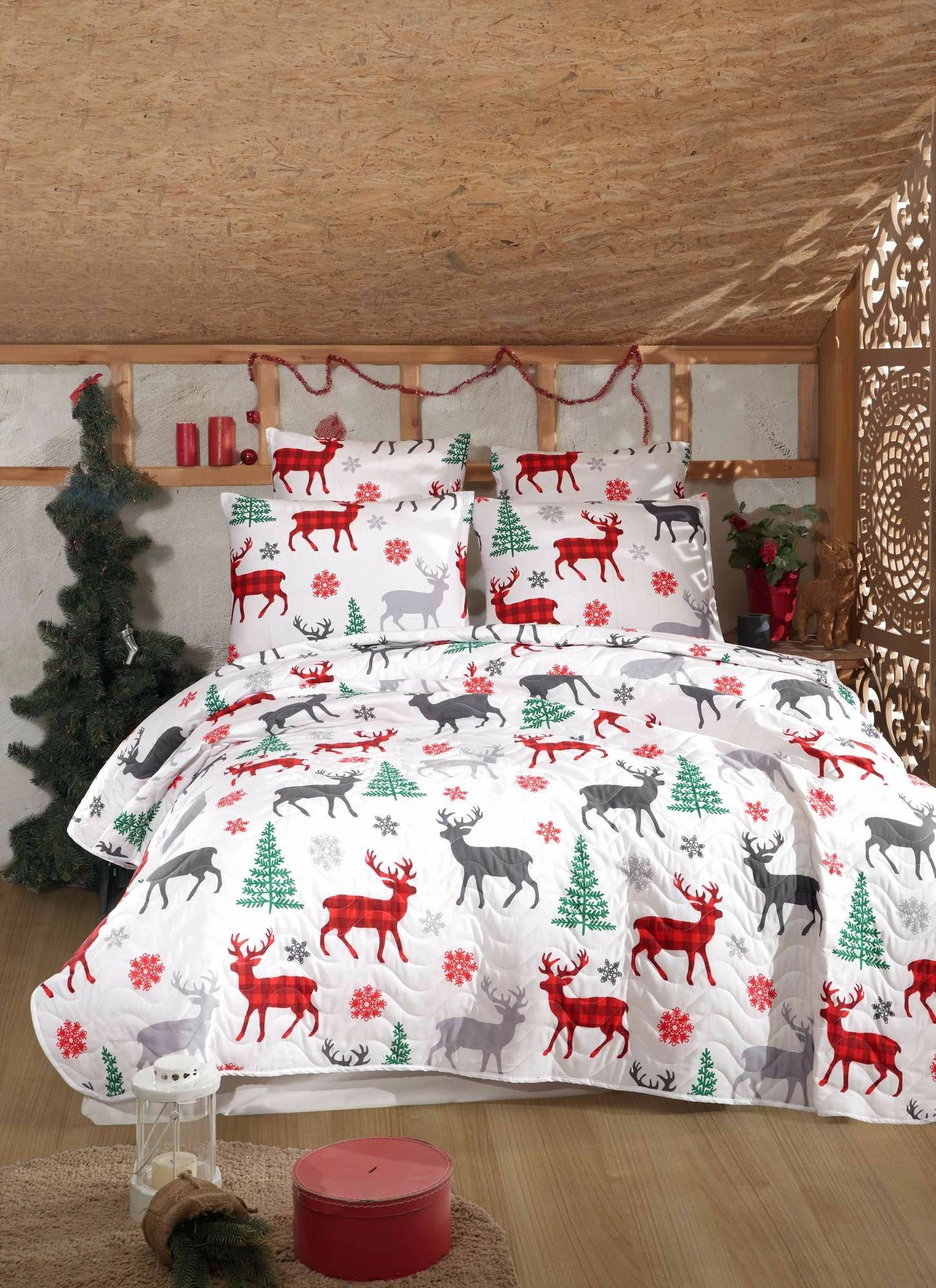 Set mbulesë krevati e qepur, king size, L'Essentiel Linge de Maison, geyik, e bardhë