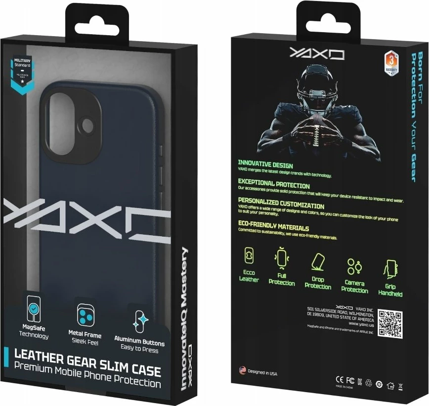 Mbështjellës Yaxo Leather Gear Slim MagSafe për iPhone 17, lëkurë, Dusky Blue