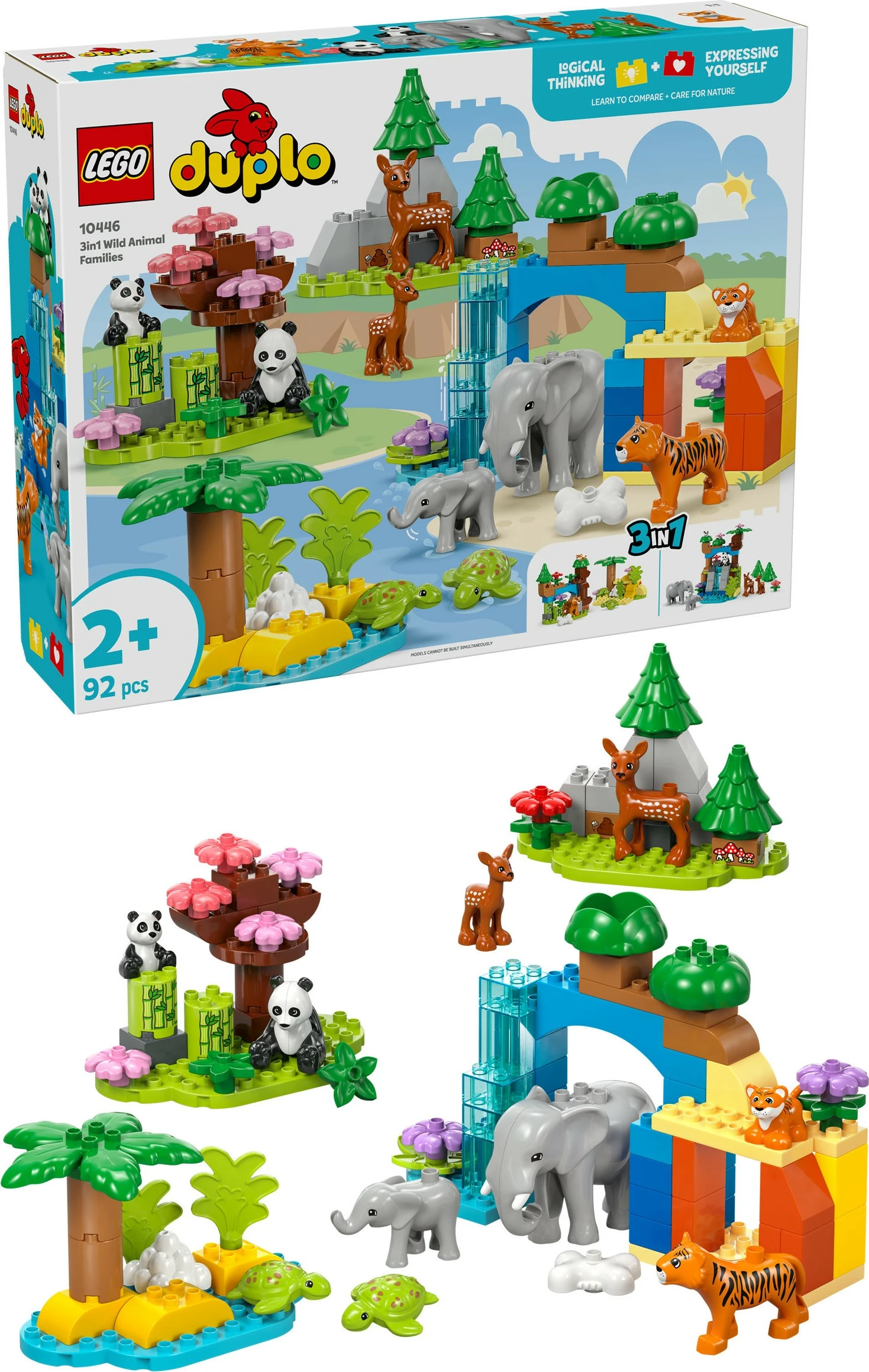 Set lodrash LEGO DUPLO 10446 Wildtier-Familien 3-in-1, 92 pjesë, shumëngjyrësh