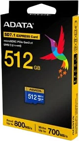 Kartelë memorje microSDXC ADATA Premier Extreme SD7.1, 512GB, U3/V30, 800MB/s, blu/verdhe