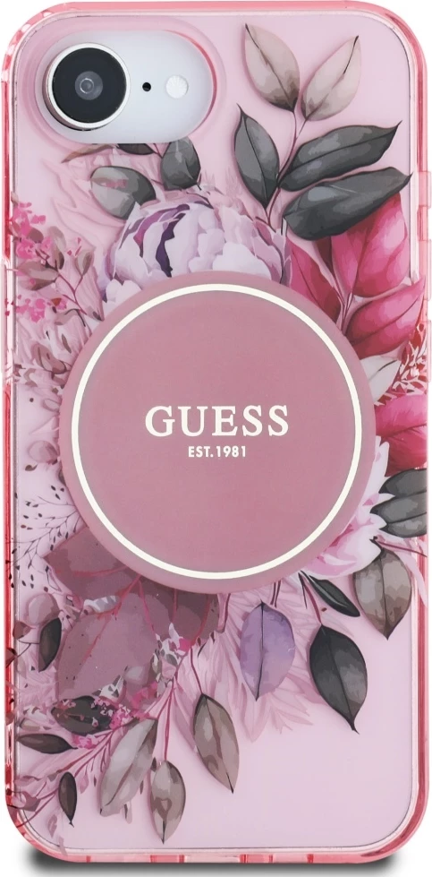 Mbështjellës Guess IML Flowers MagSafe për iPhone 16e, Rozë