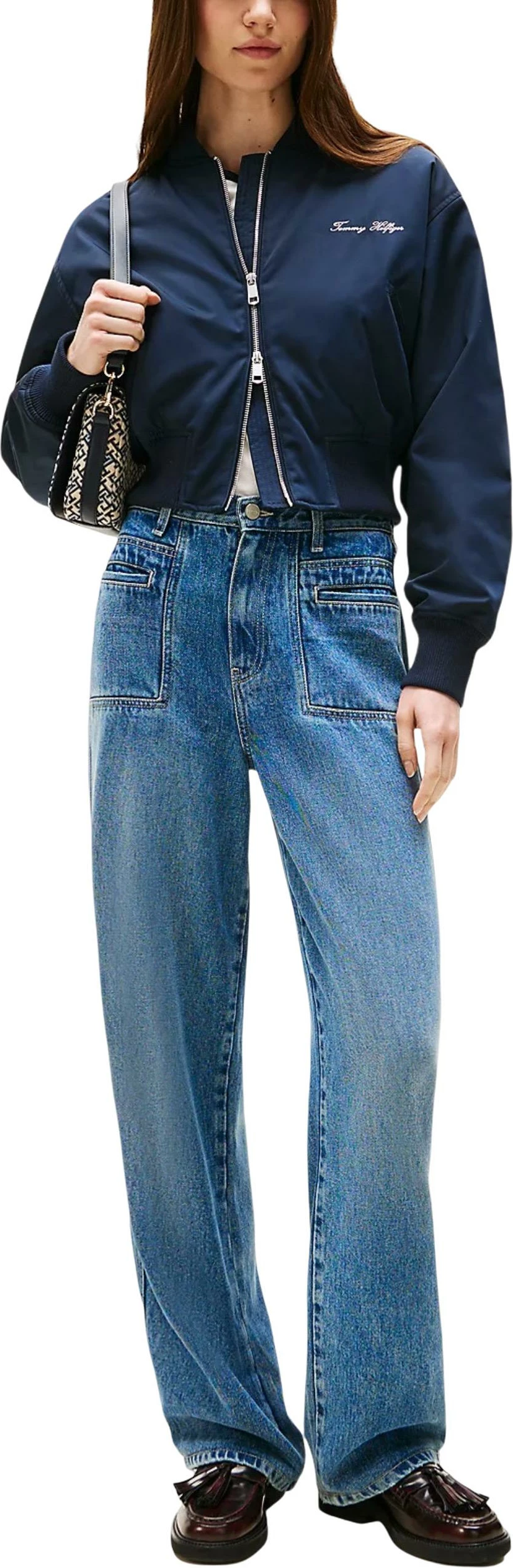 Jakne bomber për femra Tommy Hilfiger REG CROPPED BO WW0WW45634, kaltër e errët [Madhësia: XL]