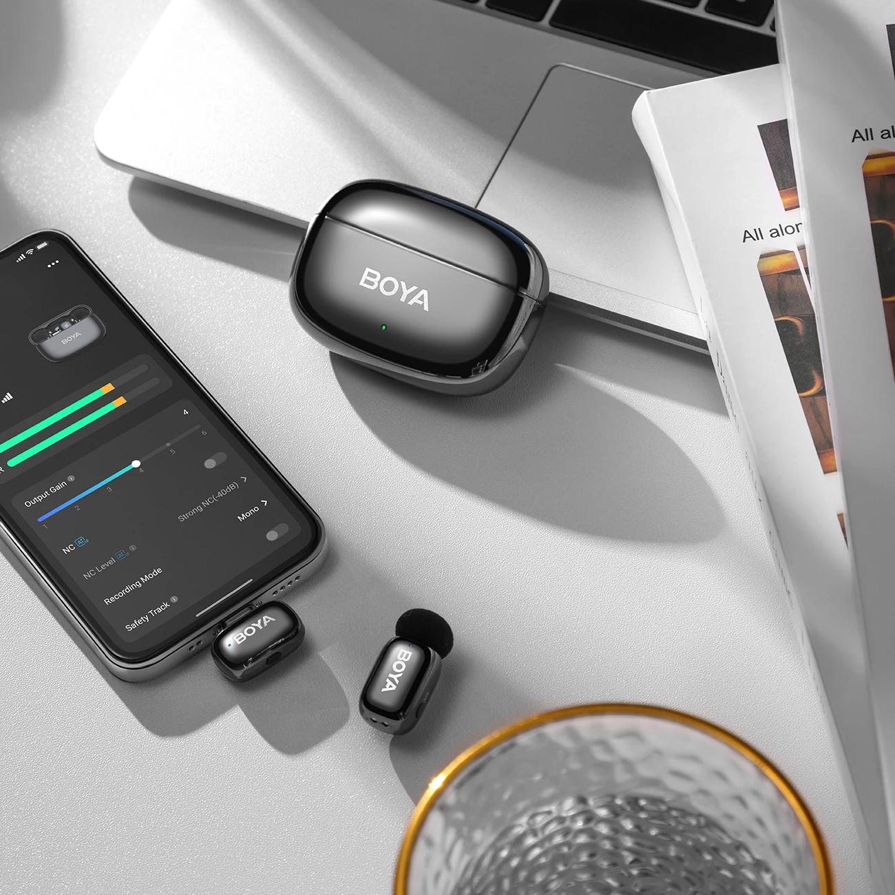 Set mikrofonësh wireless BOYA Mini 2-02 2.4GHz, USB-C, 2 transmetues + marrës, me kasë karikimi, i zi