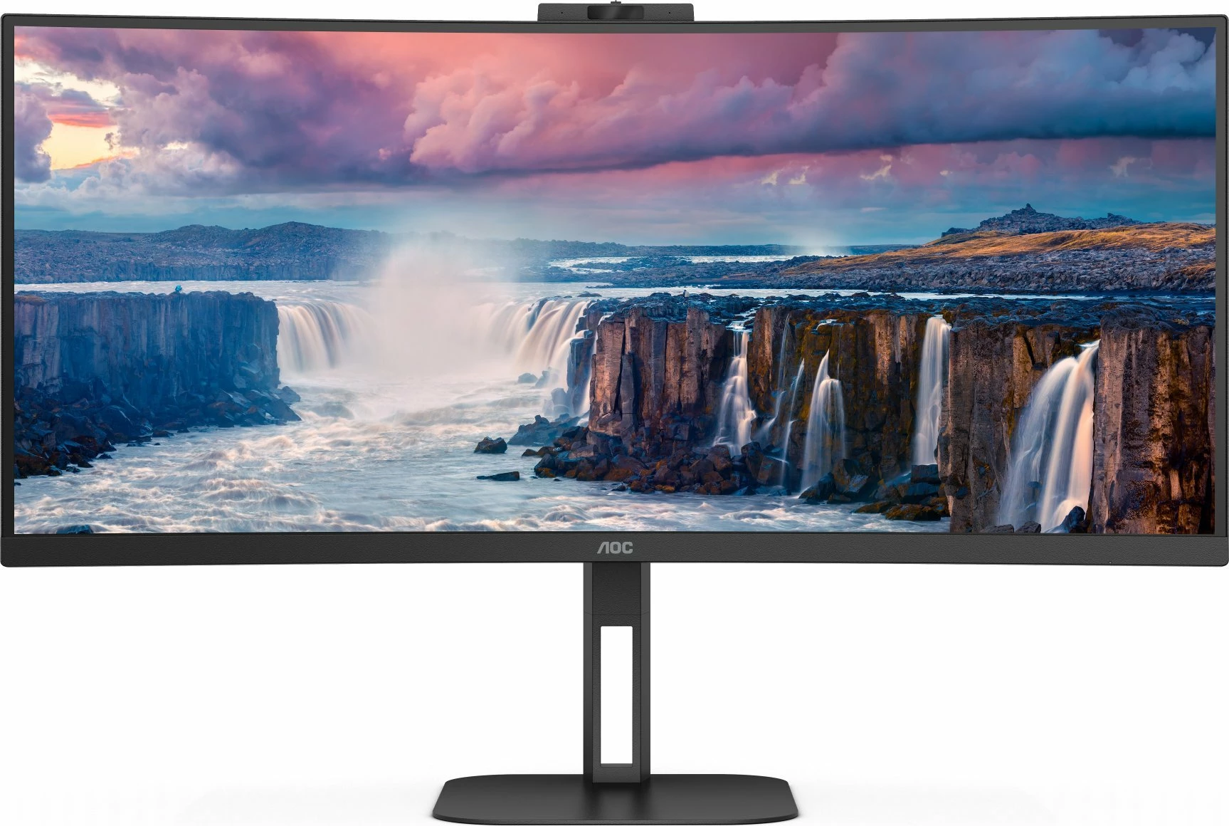 Monitor AOC CU34V5CW 34\" UWQHD 3440x1440 100Hz VA i lakuar 21:9 me USB-C PD 65W, webcam Windows Hello, altoparlantë, i zi