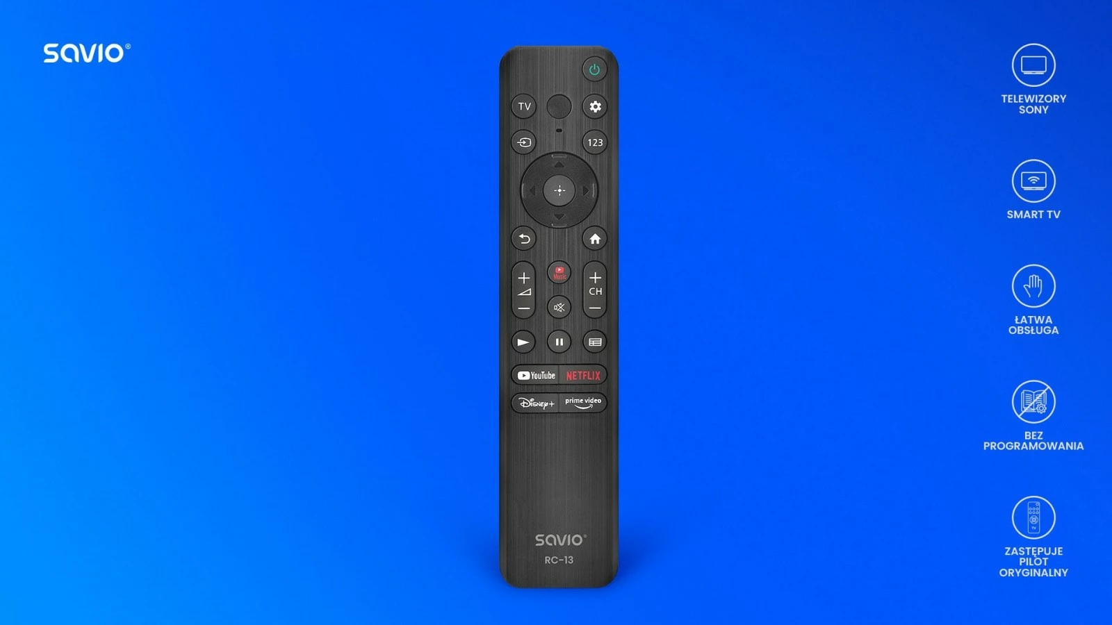 Pilot universal Savio RC-13 për Sony TV, i zi