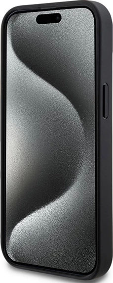 Mbështjellës DKNY Leather Checkered Mono Pattern & Printed Stripes për iPhone 15 Plus / 14 Plus, e zezë