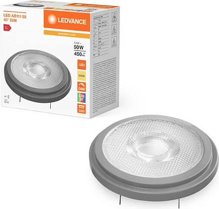 Llambë LED OSRAM AR111 DIM S, 7.4W, G53, 450 lm, 2700K, e bardhë e ngrohtë