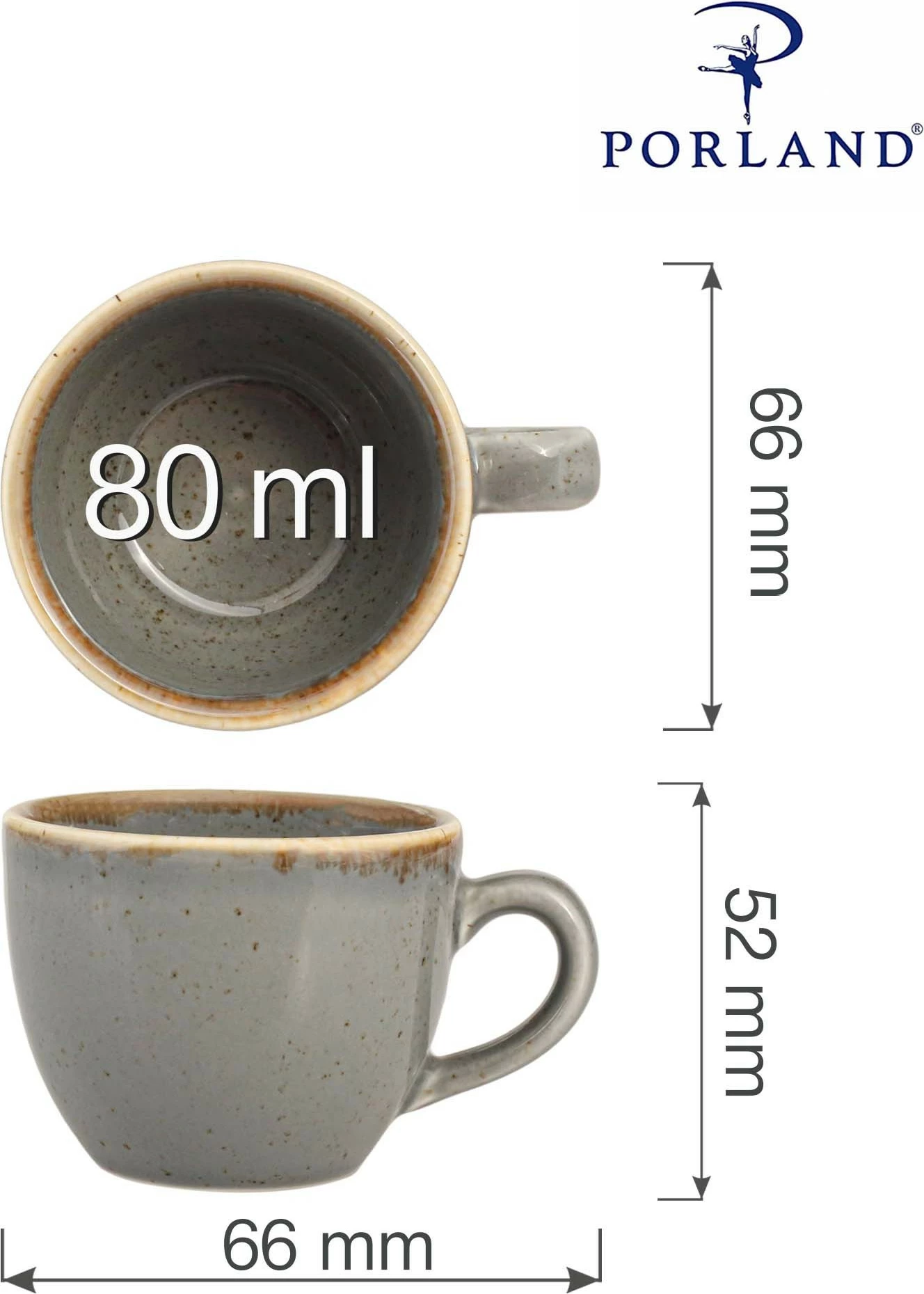 Filxhan espresso Porland Seasons Stone 80 ml, gri e errët, set 6 copë