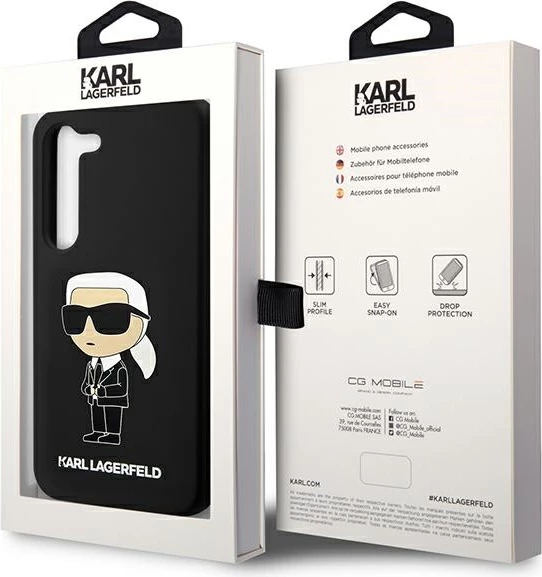Mbështjellës celulari, Karl Lagerfeld, Liquid Silicone Ikonik Karl, për Samsung Galaxy S23+, hardcase silikon, i zi