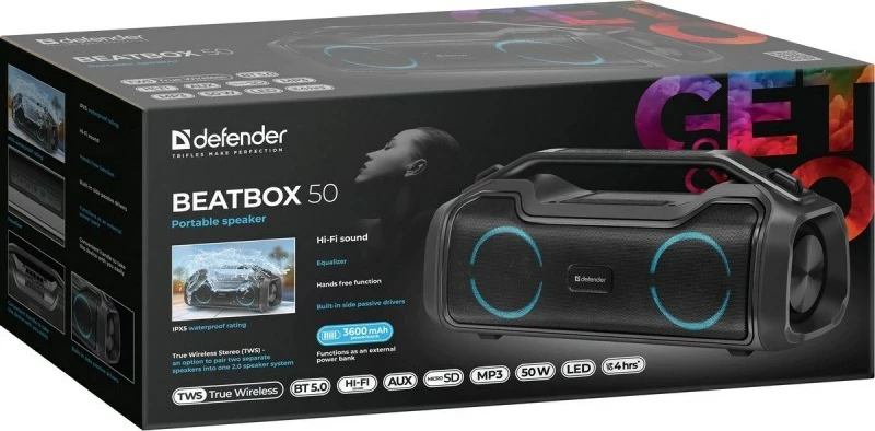 Altoparlant Bluetooth Defender BEATBOX 50, 50W, me RGB