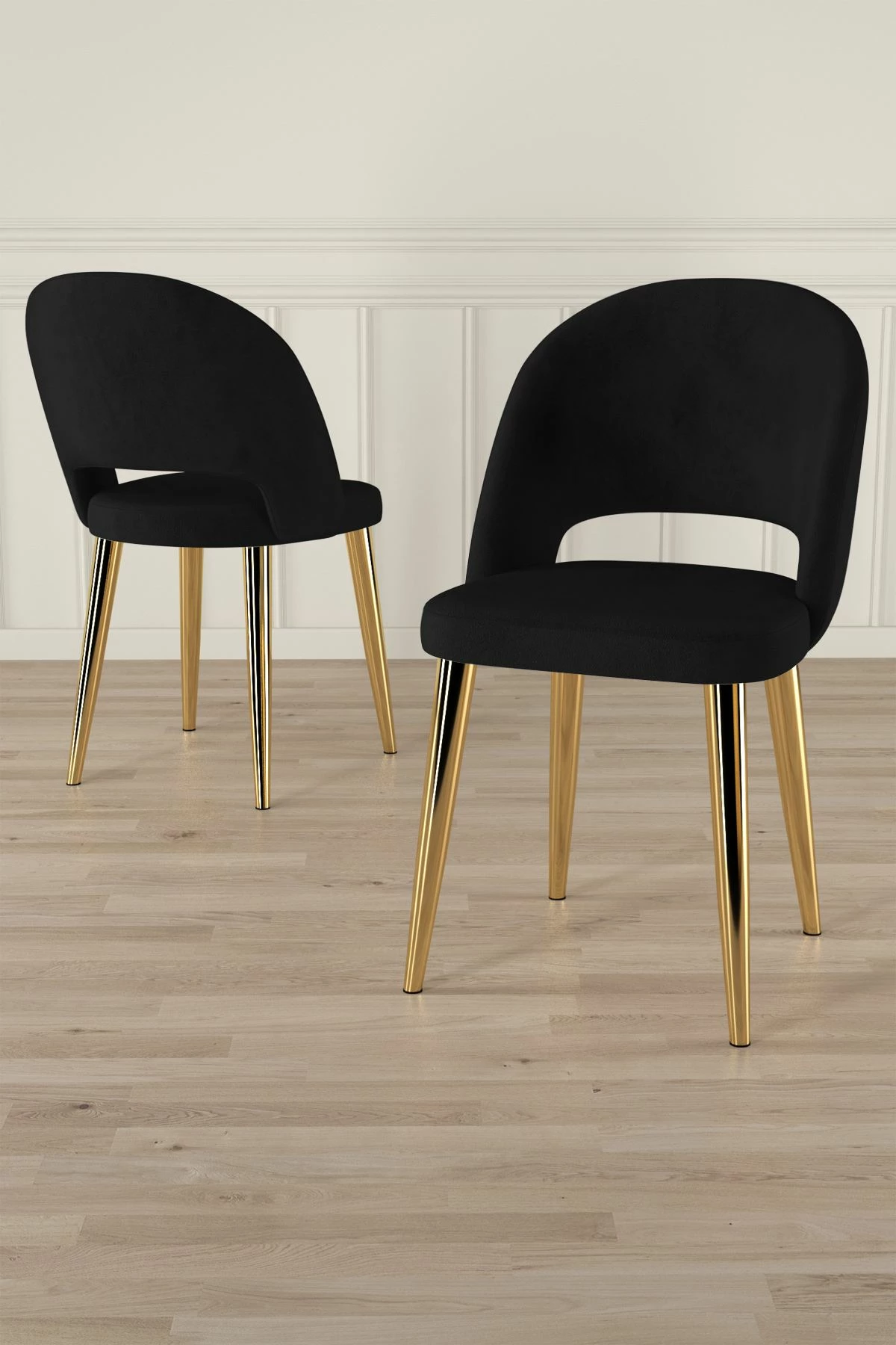 Set karrigesh (4 copë), Hanah Home, ngjyrë e zezë dhe ari