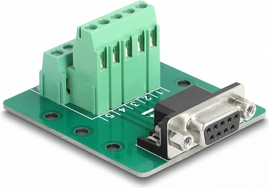 Adapter DeLOCK D-Sub 9-pin femër në bllok terminal për shinë DIN, 51 x 58 x 30 mm, i gjelbër