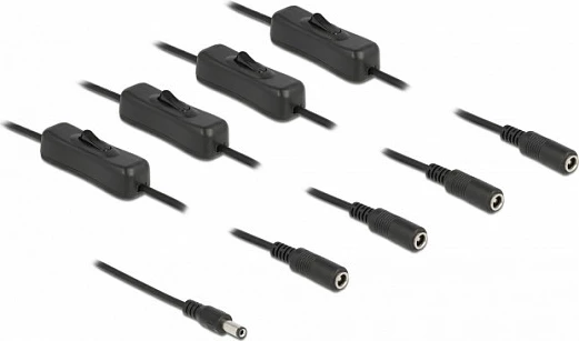 Kabllo rryme DC DeLOCK 5.5x2.1mm mashkull në 4x DC femër me Switch, 1m, e zezë
