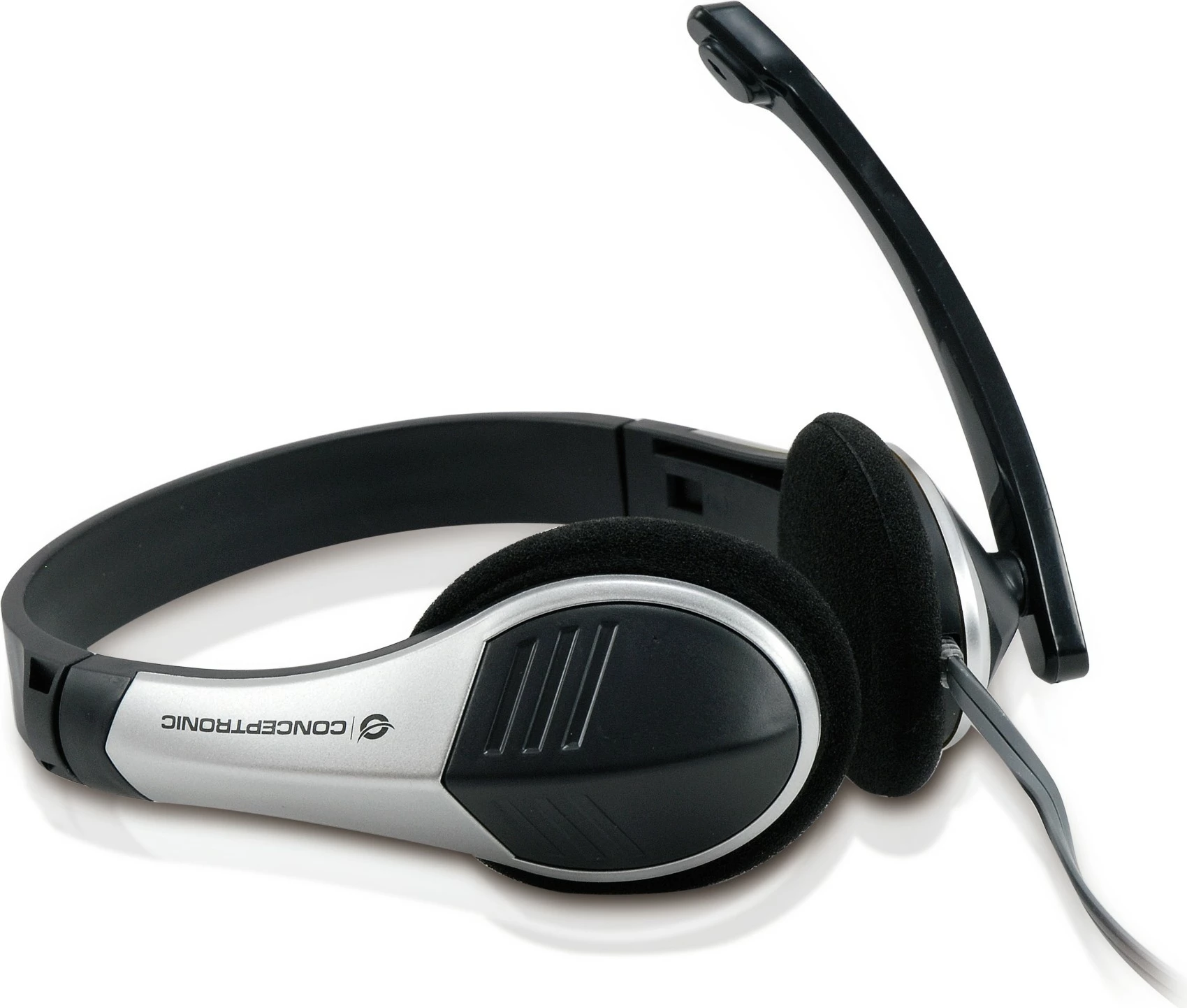 Kufje Conceptronic Headset USB, mikrofon, stereo, 2m, zi/argjendtë