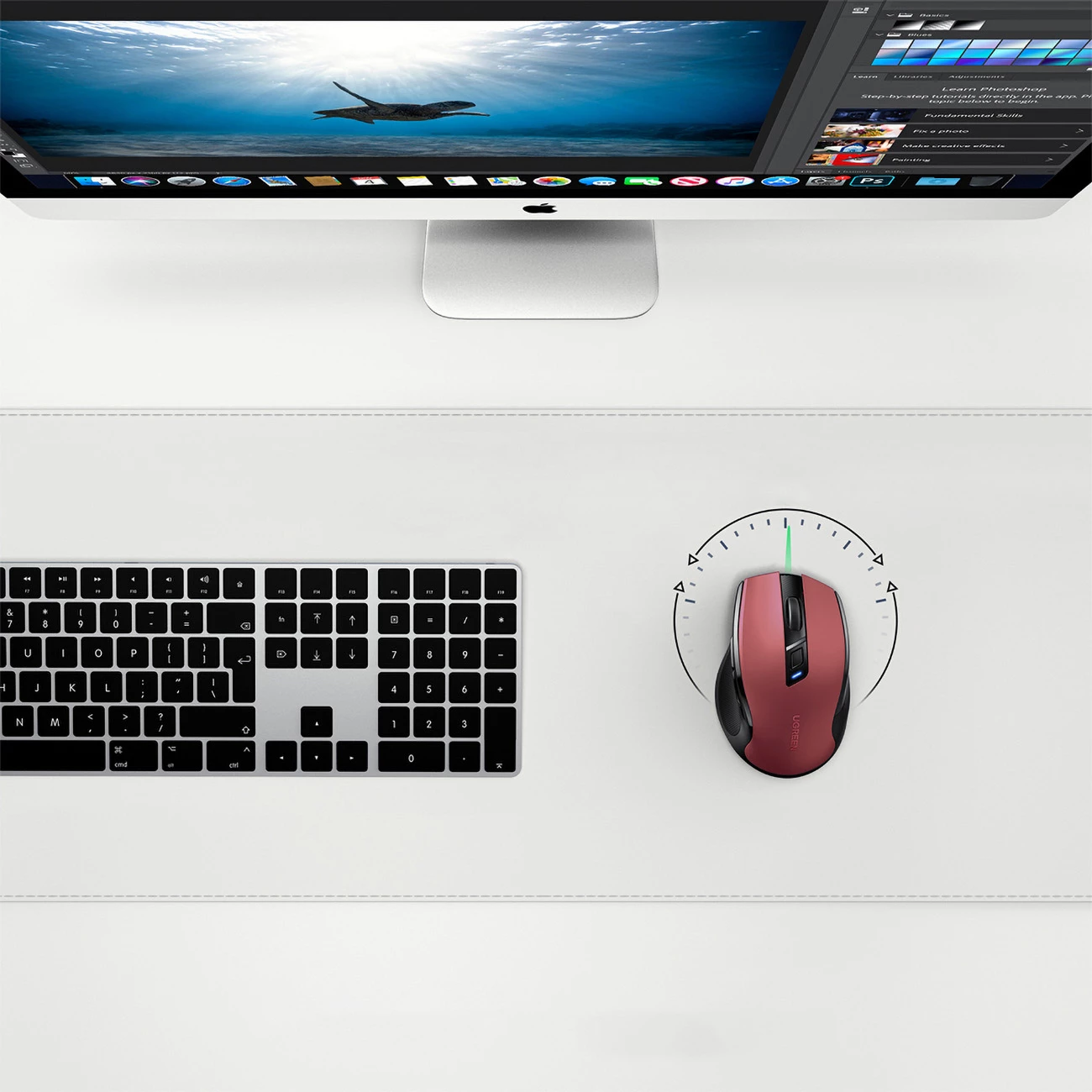 Maus pa tela Ugreen MU006, optik, 4000 DPI, Bluetooth 5.0/USB, Kuq