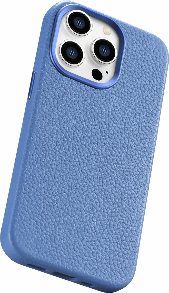 Mbështjellës iCarer Litchi Premium për iPhone 14 Pro Max, MagSafe, lëkurë, kaltër