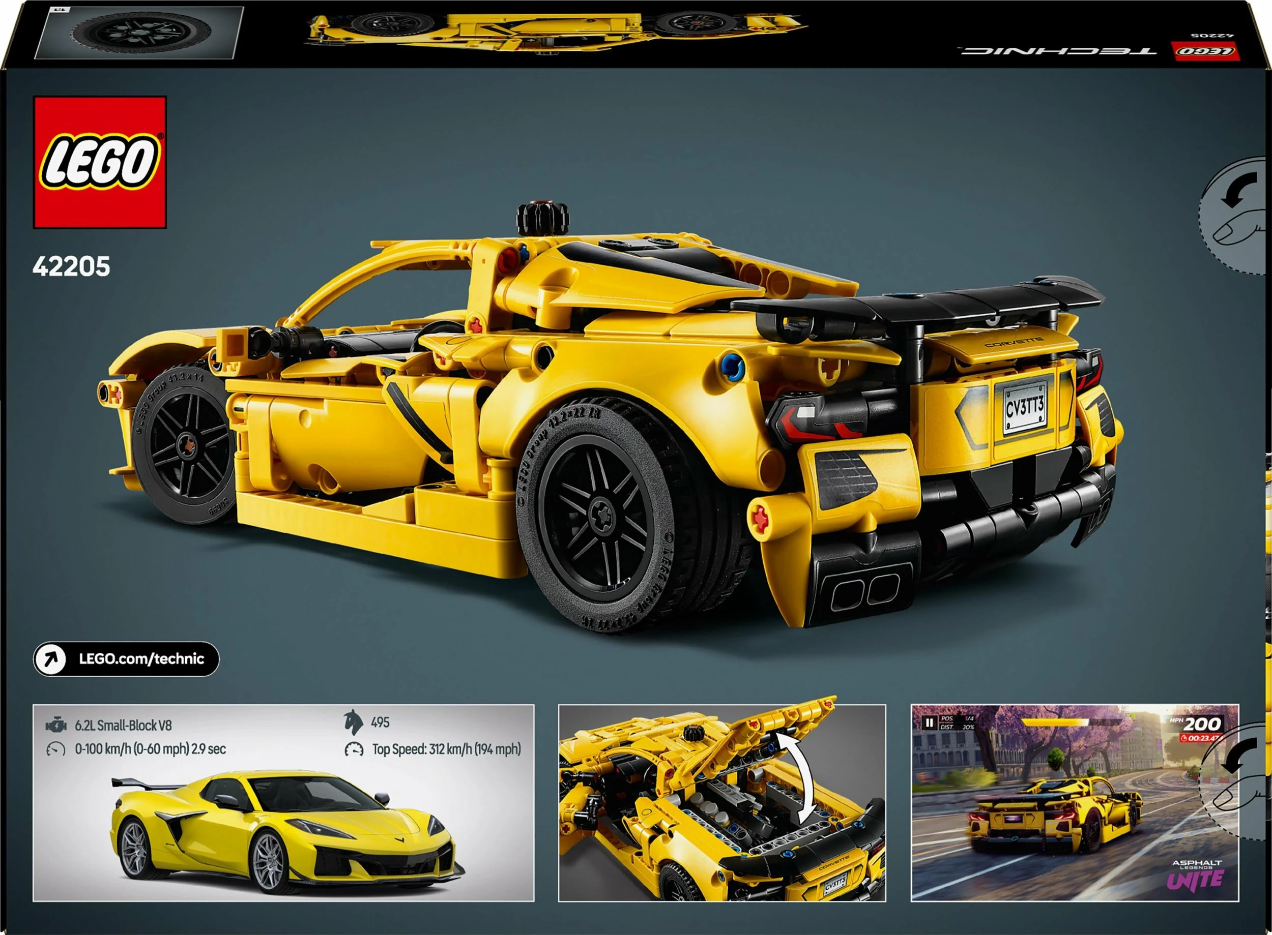 Set LEGO Technic Chevrolet Corvette Stingray 42205, 732 copë, 9+, i verdhë