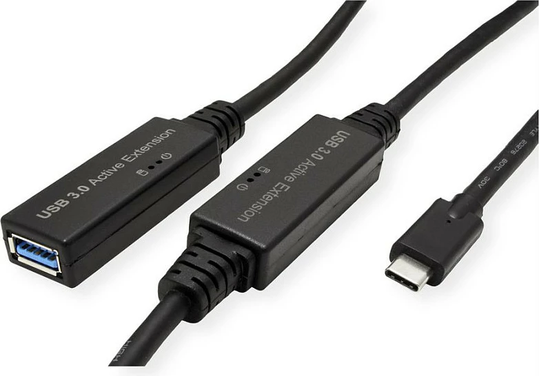 Kabllo zgjatëse aktive USB ROLINE 12.04.1066, USB-C në USB-A, 10m, USB 3.2 Gen 1, 5 Gbit/s, e zezë
