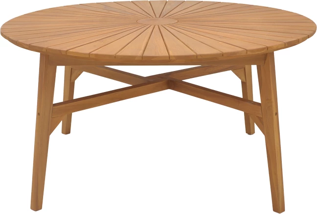 Tavolinë me karrige për terasë, Ganny-Colen, dru tik, ngjyrë natyrale, Φ150x75cm