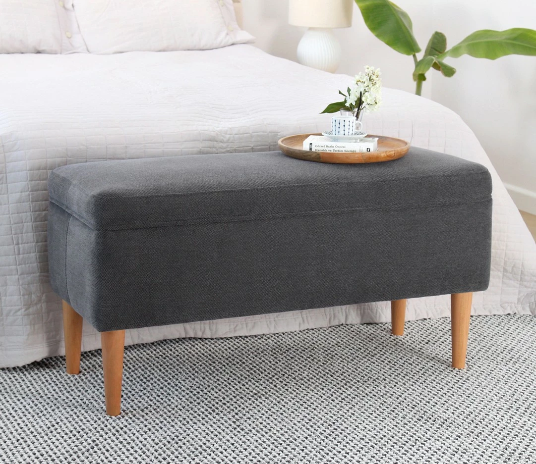 Pouf Glend, ngjyrë gri, këmbë druri ahu