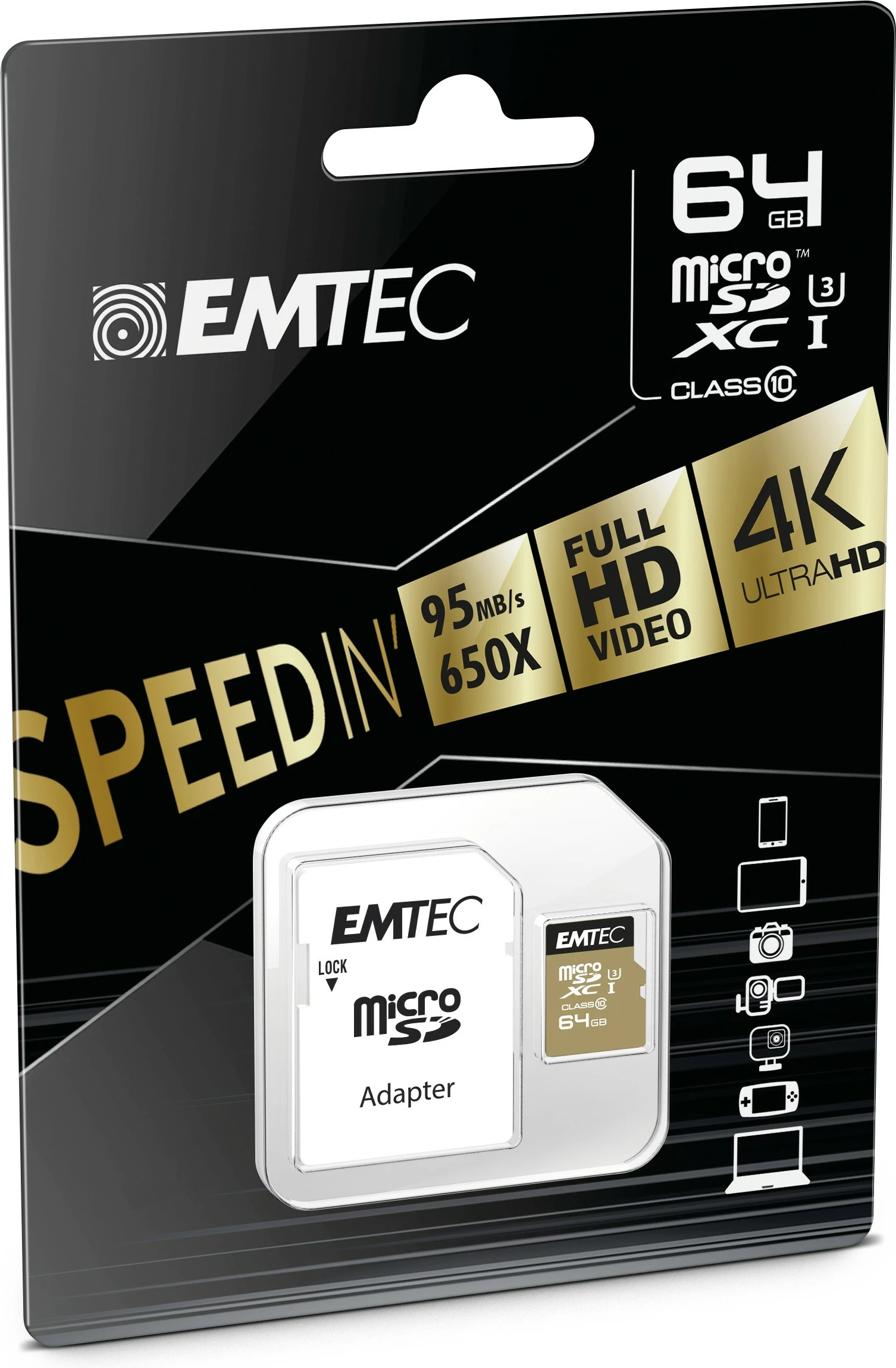 MicroSDXC EMTEC ECMSDM64GXC10SP 64GB Class 10 zi/kafe