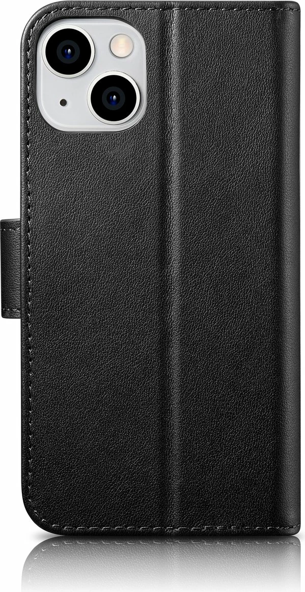 Mbështjellës iCarer Wallet Case 2in1 për iPhone 14 Plus, lëkurë natyrale, Anti-RFID, e zezë