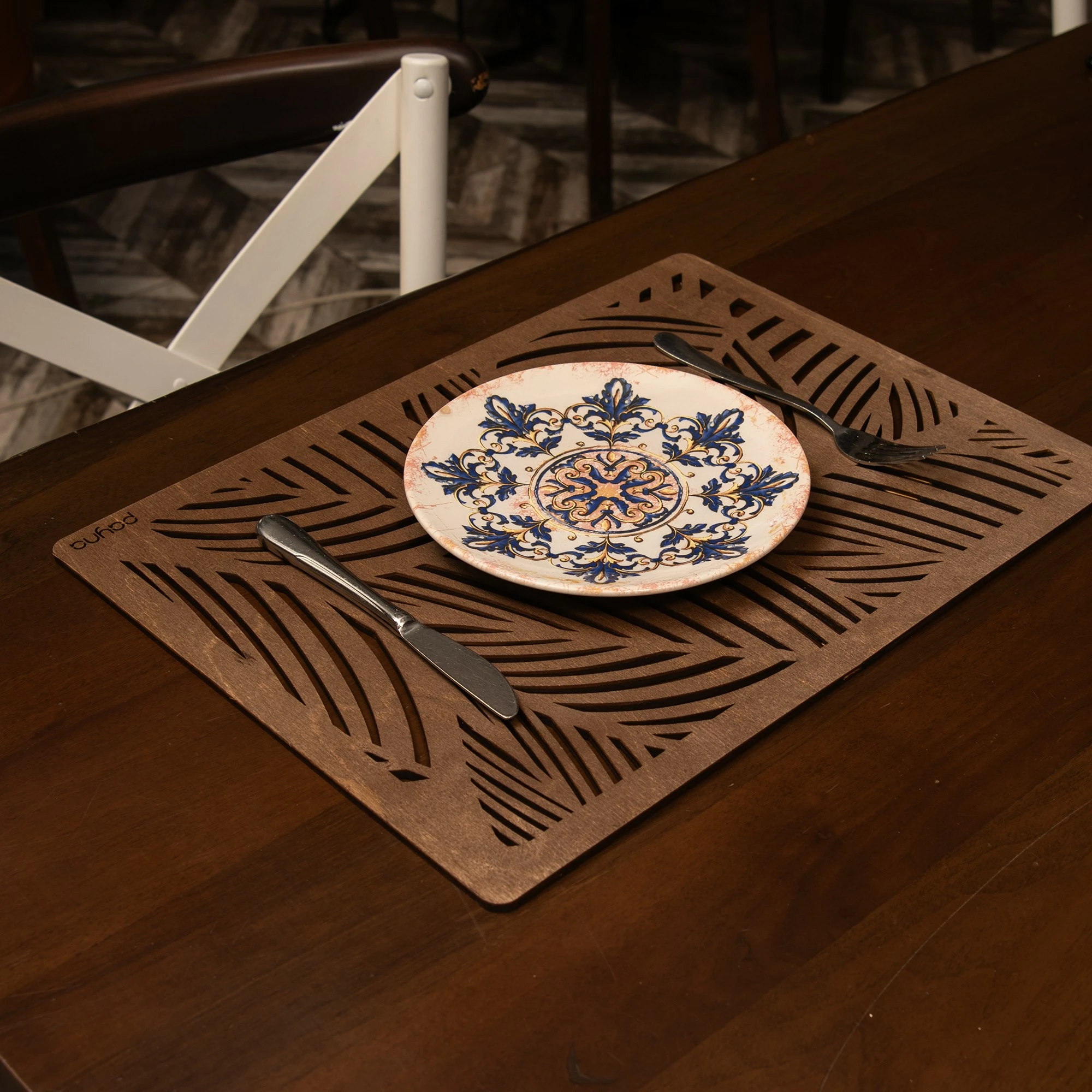 Set 6 copë mbrojtëse tavoline prej druri, ngjyrë wenge, Hermia