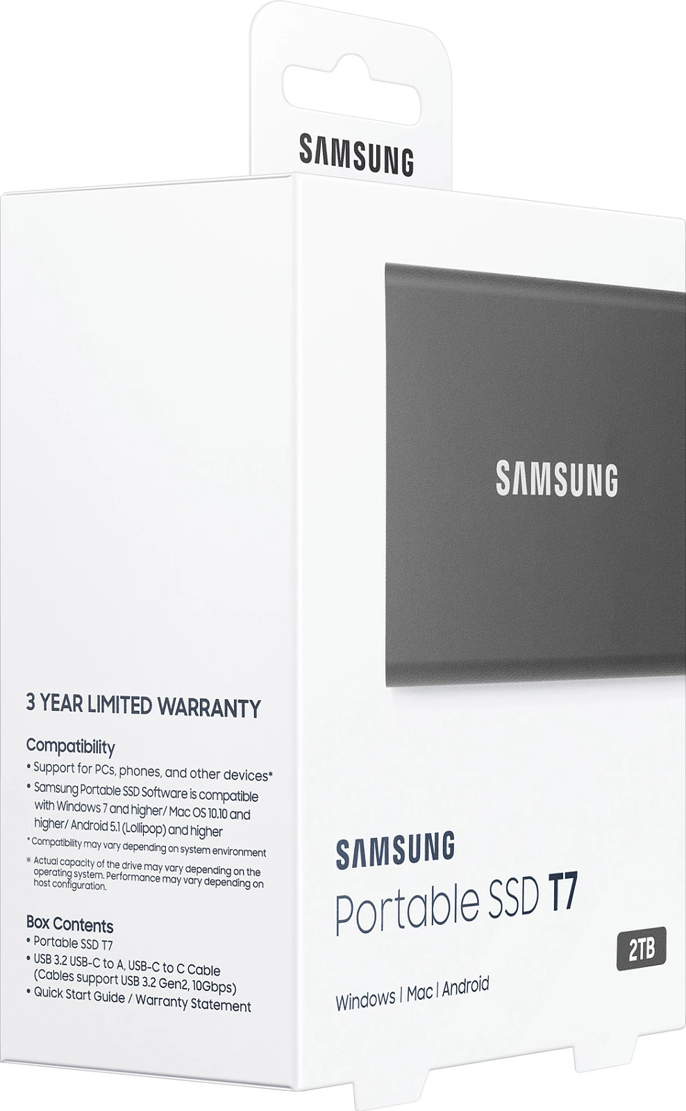 SSD portabël Samsung T7, 2 TB, USB Type-C, 3.2 Gen 2, Gri