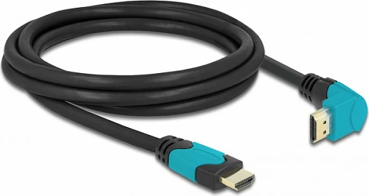 Kabllo HDMI DeLOCK High Speed 2m, 48Gbps, 8K 60Hz, konektor 90° i kënduar, zezë/kaltër