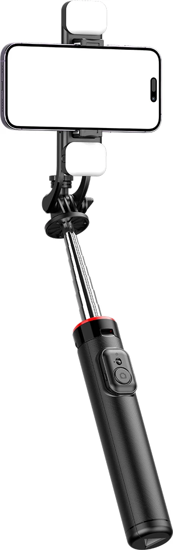 Selfie stick Hurtel WC13YDS tripod teleskopik 1.3m me dy llampa dhe mbajtëse telefoni, zi