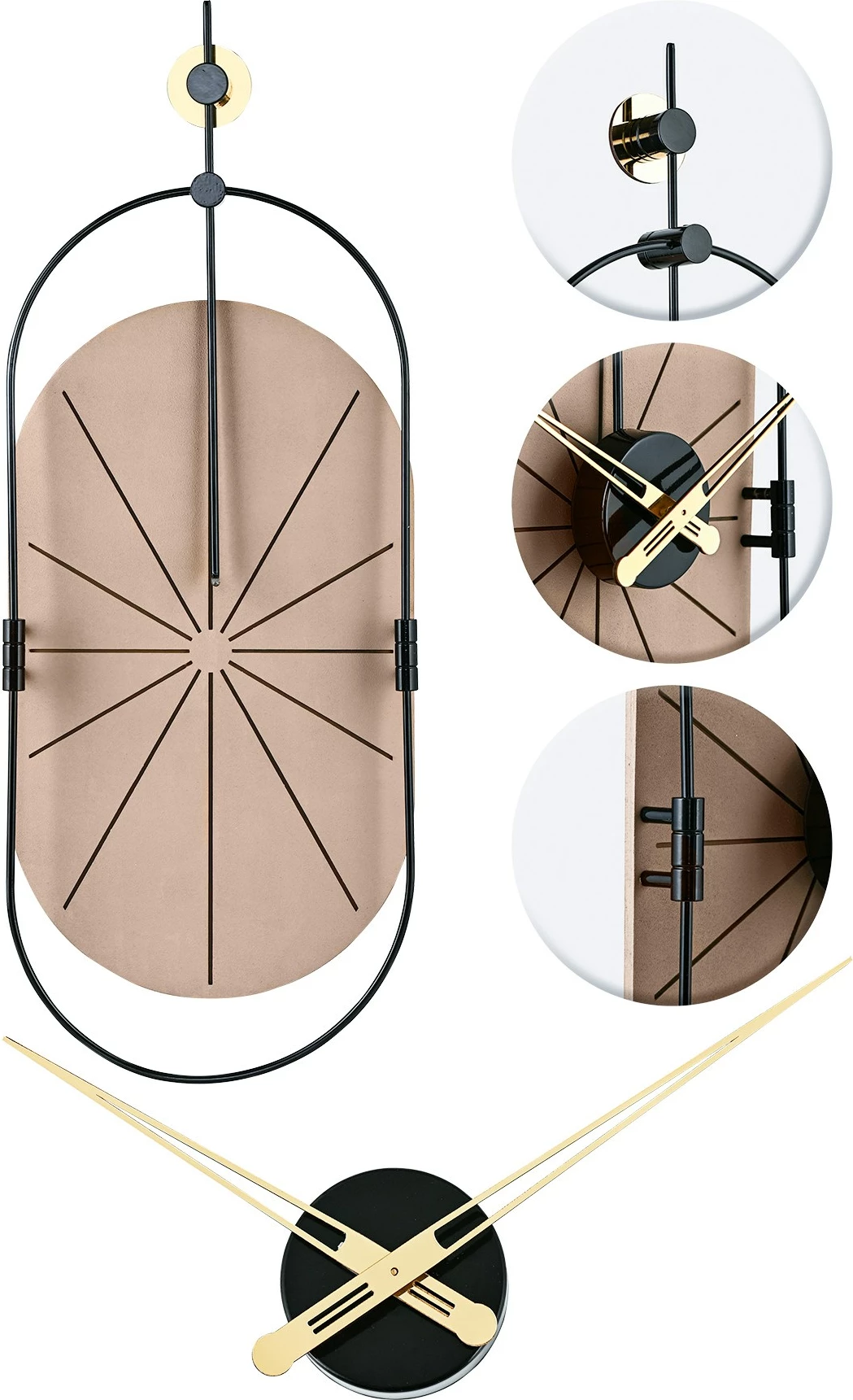 Orë muri dekorative Wallity, metal dhe MDF, ngjyrë kafe e zezë, 77x29cm