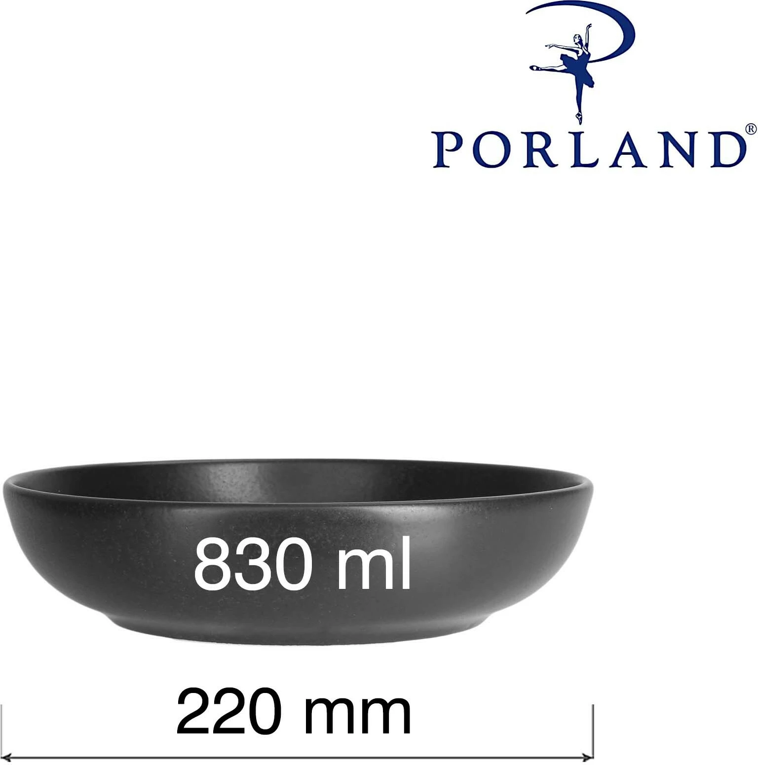 Tas i cekët Porland Seasons Coal Ø220 mm, 830 ml, zi, set 6 copë