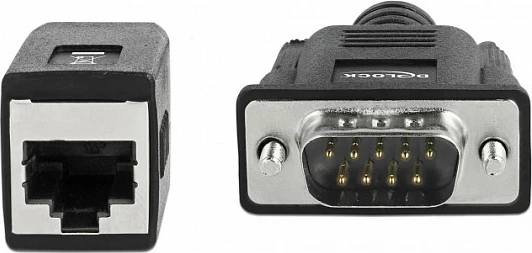 Adapter serial DeLOCK RS-232/422/485, DB9 mashkull në RJ45 femër, 0.2 m, i zi