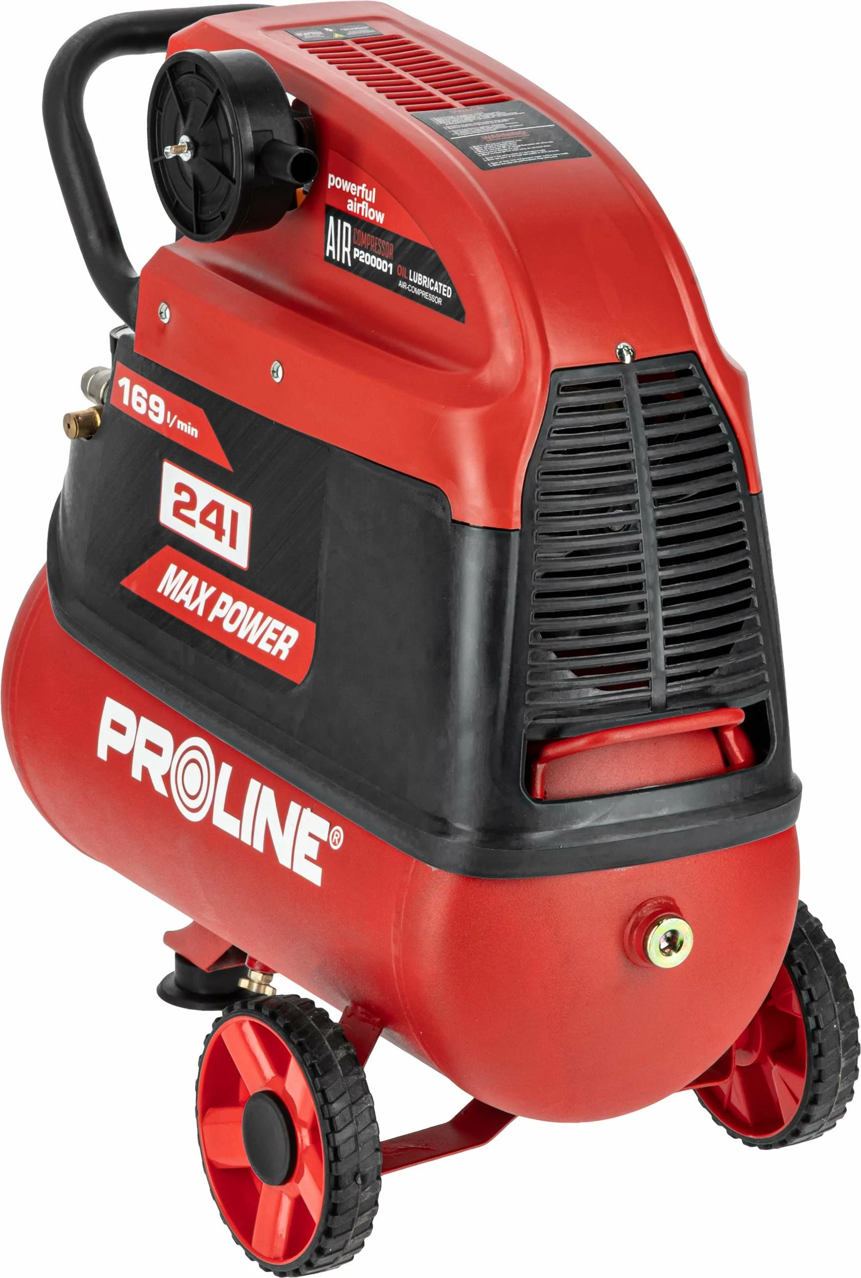 Kompresor ajri me vaj PROLINE P200001 24L 1500W/2HP 8 bar 169 l/min, set me aksesorë
