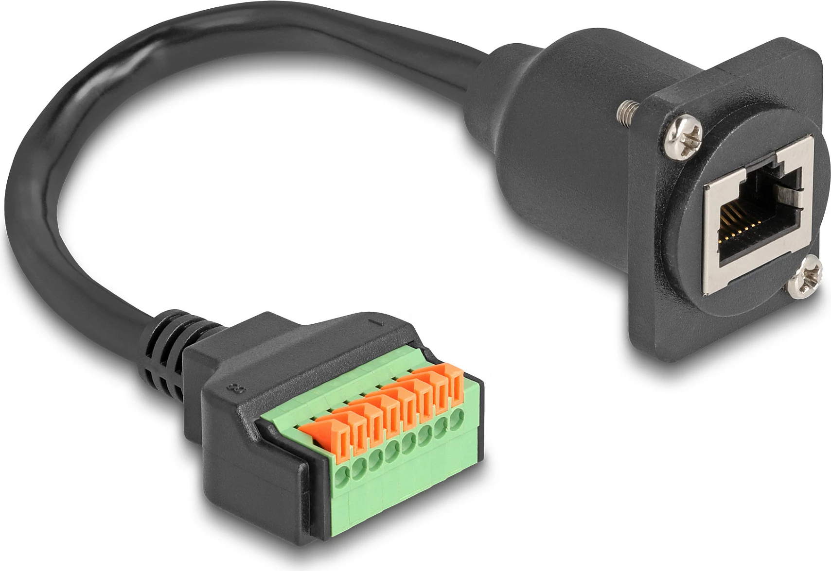 Kablë rrjeti DeLOCK D-Type RJ45 (female) në bllok terminal 8-pin, Cat5e, 0.3 m, e zezë