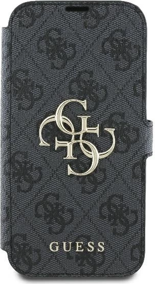 Mbështjellës Guess 4G Metal Logo për iPhone 16, e zezë