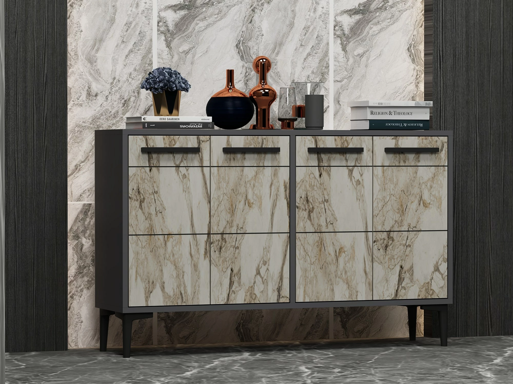 Konsol Skye Decor, stria, anthracite, mermer