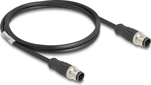 Kabllo DeLOCK M12 D-code 4-pin mashkull-mashkull, Cat5e, 1 m, e zezë