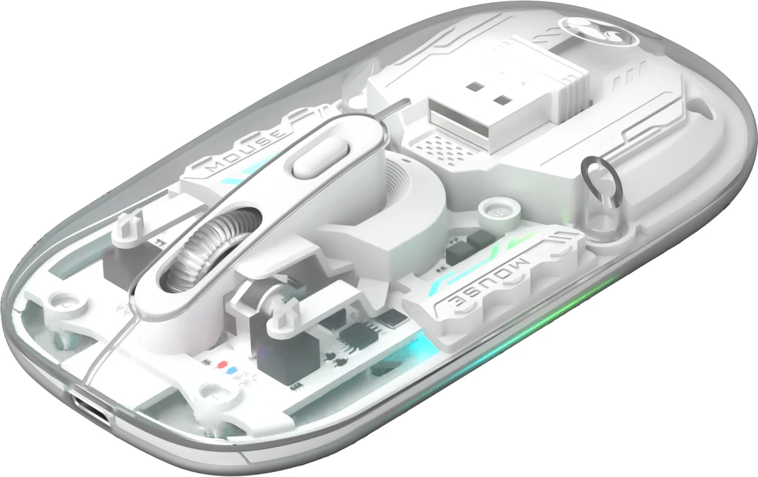 Maus Marvo M808W Prism 20W wireless, 2.4GHz/Bluetooth, RGB, bateri 400mAh, transparent