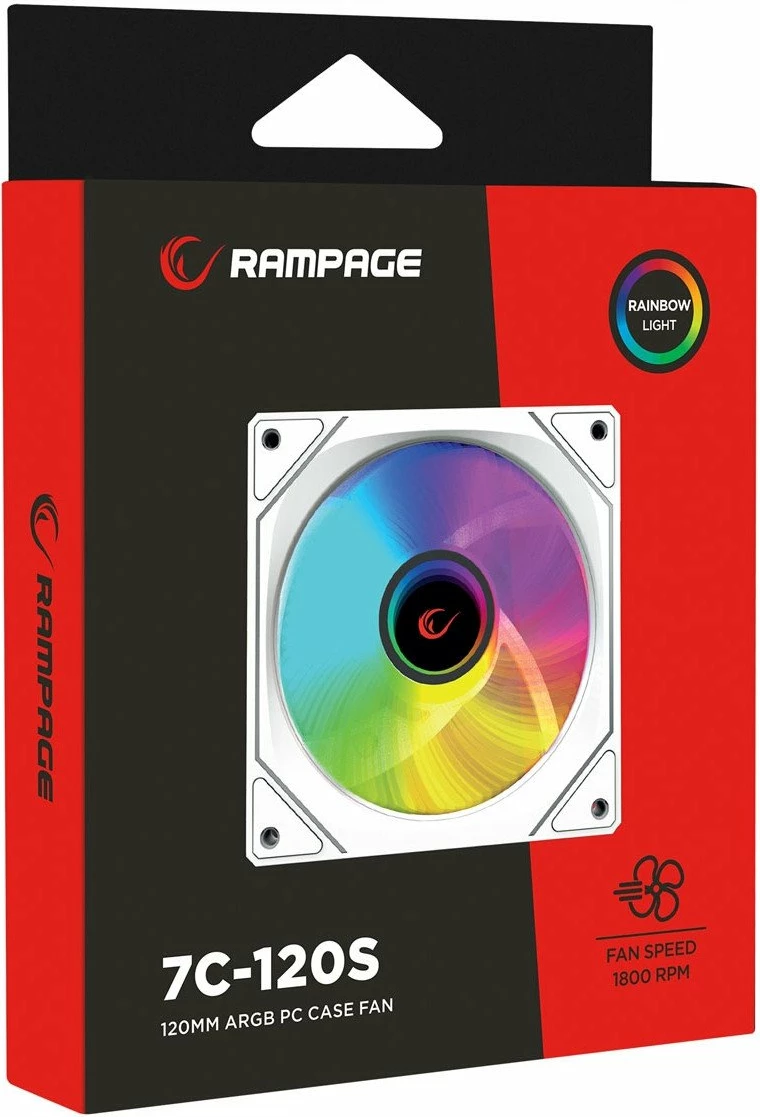 Ventilator kasë PC Rampage 7C-120B 120mm ARGB PWM, i bardhë, 1 copë