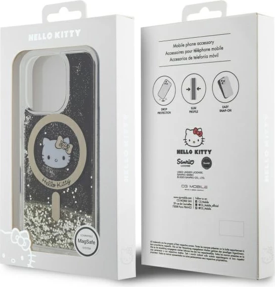 Mbështjellës Hello Kitty Liquid Glitter Fever MagSafe për iPhone 16 Pro, ari