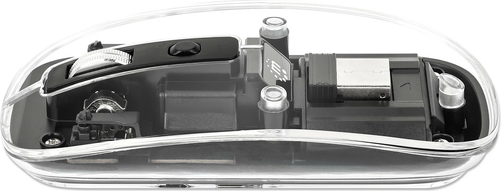 Maus Manhattan Transparent Wireless Rechargeable 2.4GHz, 800/1200/1600 DPI, RGB, Clear/Black