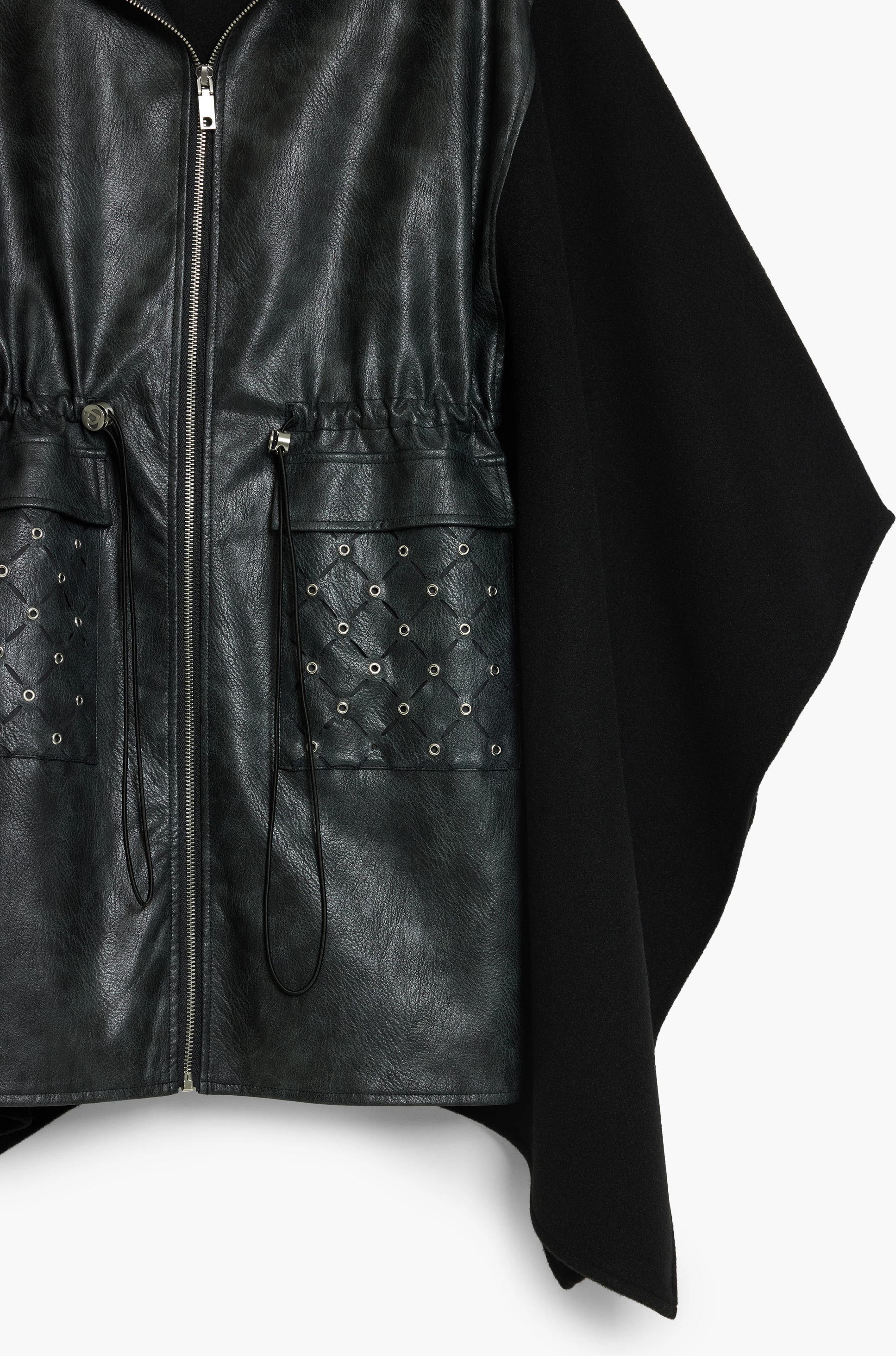 Poncho DESIGUAL Aldama Eyelets femra, e zezë