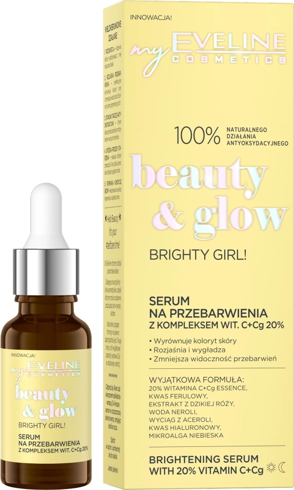 Serum për fytyrë për femra Eveline Cosmetics Beauty & Glow për hiperpigmentim me vitaminë C + Cg complex 20%, 18ml