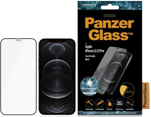Xham i temperuar PanzerGlass E2E Super+ Microfracture për iPhone 12/12 Pro, me kornizë të zezë