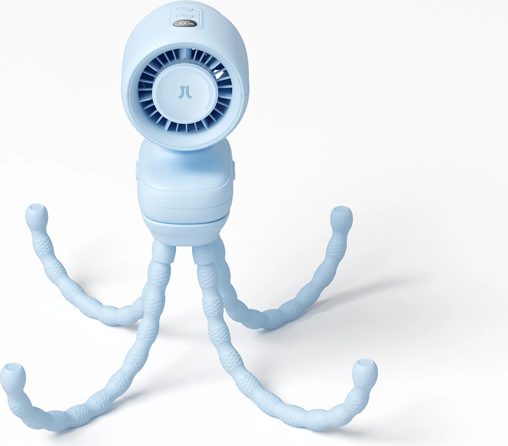 Ventilator mini për karrocë Jisulife Stroller Fan 4, bateri 5000mAh, tripod fleksibël, USB-C, me dritë nate, blu